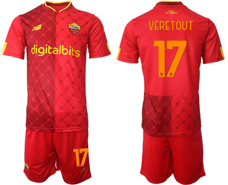 Men 2022-2023 Club AS Rome home red #17 Soccer Jersey